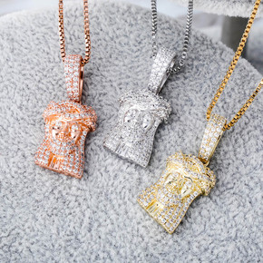 AAA Pave Set Flooded Ice Solid .925 Sterling Silver Rose 14k Gold Jesus Piece Pendant AAA Pave Set Flooded Ice Solid .925 Sterling Silver Rose 14k Gold Jesus Piece Pendant
