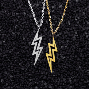 Gold Silver Over Stainless Steel Lightning Bolt Pendant Necklace