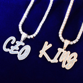 Flooded Ice 18k Gold 925 Silver Custom Blue Streak Hip Hop Name Initial Chains