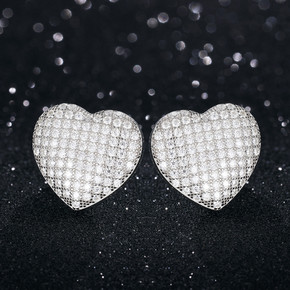 Luxury Genuine Lab Diamond .925 Sterling Silver Heart Bling Hip Hop Earrings