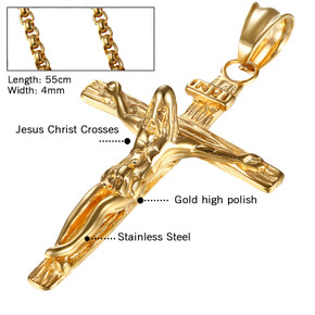 Mens Hanging Head Jesus Crucifix No Fade 316L Stainless Steel Pendant