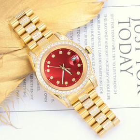 Mens Half Ice Presidential Iced Bezel Gold over Stainless Steel Casual Hip Hop Street Wear Watch