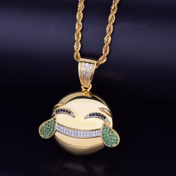 18k Gold Smiling Tears Emoji Hip Hop Pendant