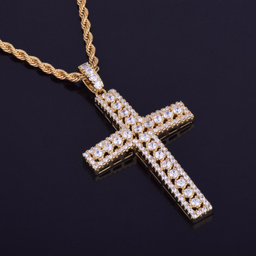 Mens 18k Gold .925 Silver Ultra Ice Silver Hip Hop AAA Micro Pave Cross ...