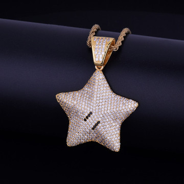 star mario chain necklace bling power gold silver pendant iced 14k lab diamond 18k aaa pave micro true