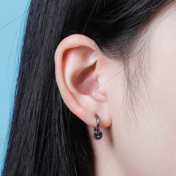 Ladies 13mm Round Mini Hoop 14k Silver Black Hematite High Quality bling Bling Earrings