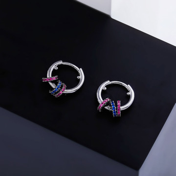 Ladies 13mm Round Mini Hoop 14k Silver Black Hematite High Quality bling Bling Earrings
