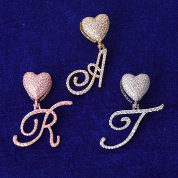 Ladies Bling Fashion Heart Custom Cursive Letter Initial Bling Necklaces