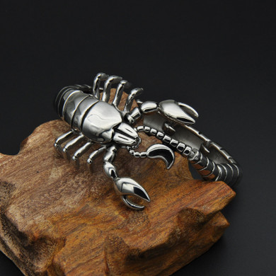 Mens Scorpion Silver Stainless Titanium Steel Metal Bracelet