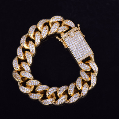 24k Gold AAA Floode Ice Handset Pave Stone Hip Hop Bracelets