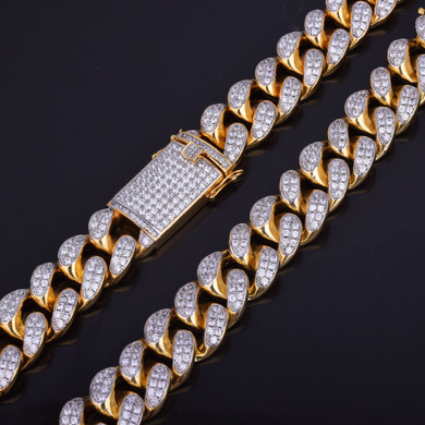 24k Gold Double Color Flooded Ice Cuban Link Chain Necklace