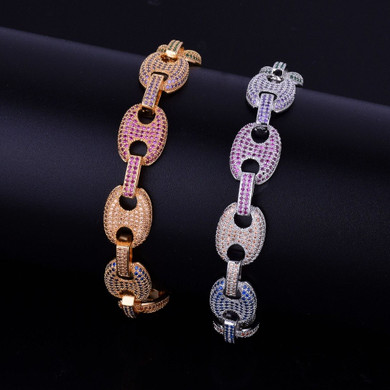 G-Link 24k AAA True Micro Pave Flooded Ice Colorful Stone 12MM Mixed Color Hip Hop Bracelet