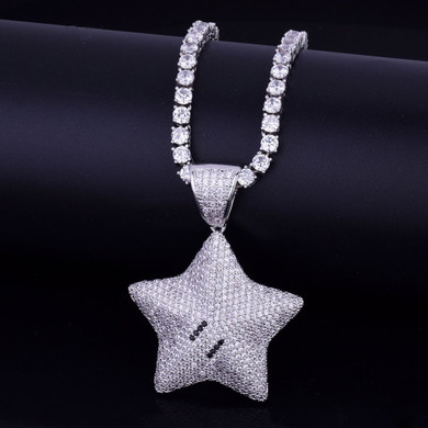 .925 Silver Mario Star Flooded Ice Pendant