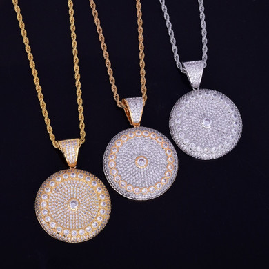 Flooded Ice AAA Micro Pave Round Solitaire 18k Gold .925 Silver Big Boy Hip Hop Medallion Pendant 