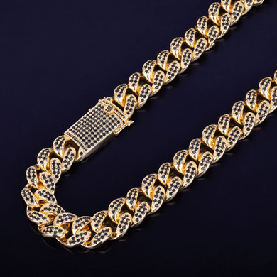 Mens 24k Gold 20mm Heavy Black Lab Diamond Miami Cuban Link Chain Necklace