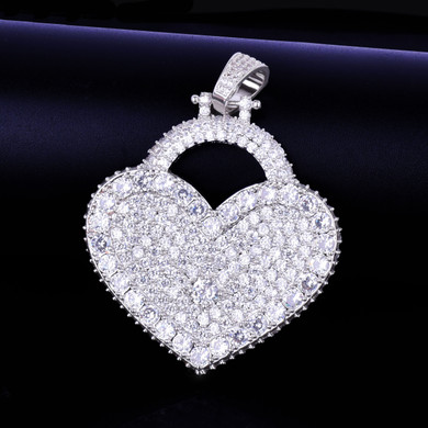 Micro Pave 5A Simulate Diamond Big Heart 14k Gold Silver Iced Blinged Out Pendant