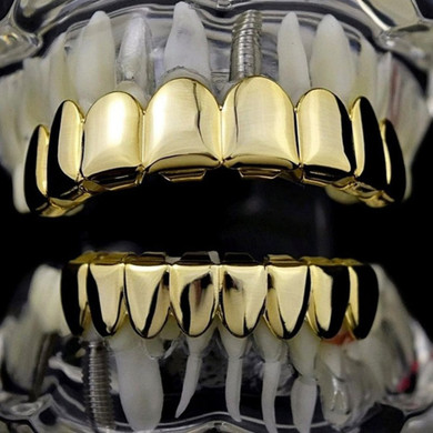 Full Mouth 8 Tooth 14k Gold Silver Black Hip Hop Teeth Grillz Set Top Bottom