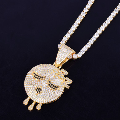 Sleeping Emoji Dripping Face Hip Hop Mico Pave AAA True Micro Pave 18k Rose Gold Silver Pendant