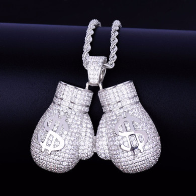 .925 Silver Rose Gold Hip Hop 18k Micro Pave AAA True Micro Pave Money Boxing Gloves Pendant