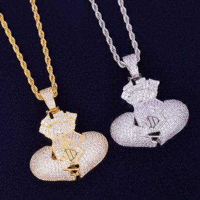 Heart Full of Money Iced Lab Diamond Rose Gold 14k Silver Hip Hop Pendant Chain Necklace