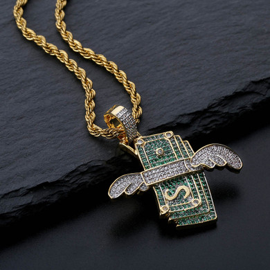 Money Flying To Me Solid Hip Hop Micro Pave Stone Iced Pendant