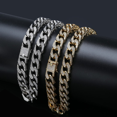 16mm Custom Heavy Full AAA Micro Pave Flooded Ice Thick Chopper Cuban Link Chain 