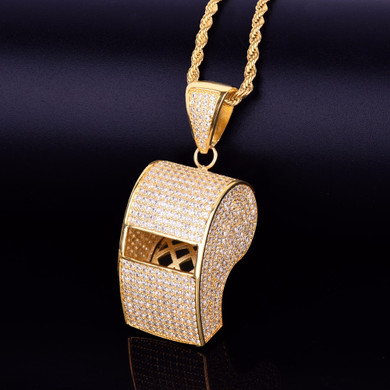 18k Gold AAA Micro Pave Stone Whistle Pendant