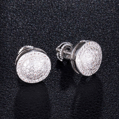 Silver 14k Gold Flooded Ice AAA True Micro Pave Ice Disc Hip Hop Earrings