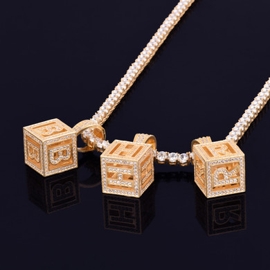 18k Gold Baby Block 3D Letter Hip Hop Pendant With Tennis Chain Necklace