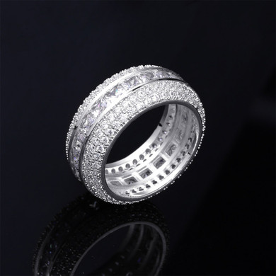 Baguette 18k Gold Silver AAA True Micro Pave Flooded Ice Ring