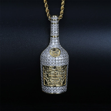 Flooded Ice Gold Silver Bottle of Henn Dog Hip Hop Pendant Chain Necklace