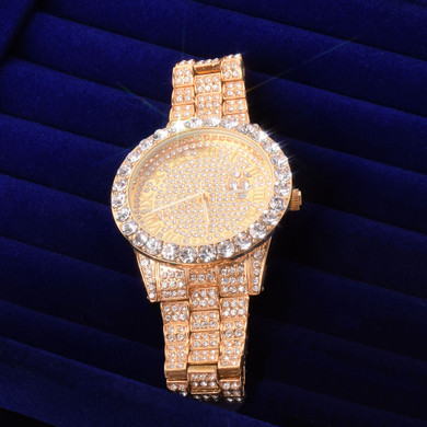 Flooded Ice Full Cluster Bezel 14k Gold Silver Rose Gold Men's Hip Hop Luxury Wrist Watch