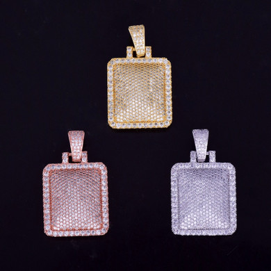 Iced 18k .925 Silver Rose Gold Micro Pave Square Big Boy Hip Hop Pendant Chain Necklace