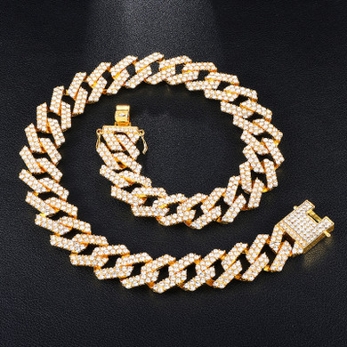 14k Gold AAA Micro Pave Bling Cuban Link Chain Neckalce