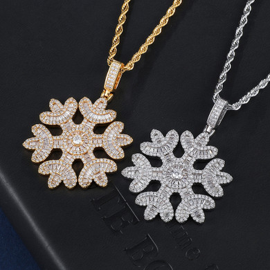 Snowfall Flooded Ice Princess Cut AAA Micro Pave Snowflake Hip Hop Pendant Chain Necklace