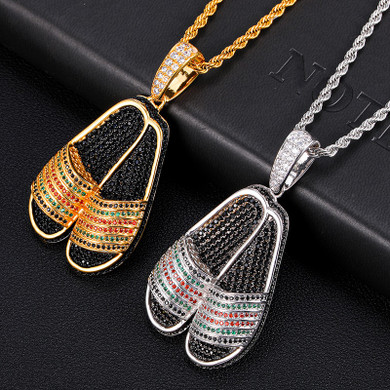 White Gold 18k Gold Gucci Slippers Hip Hop Chains