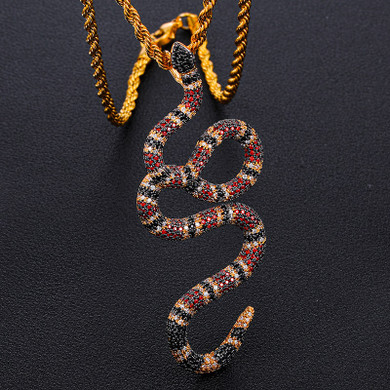 18k Gold Coral Snake Micro Pave Pendant