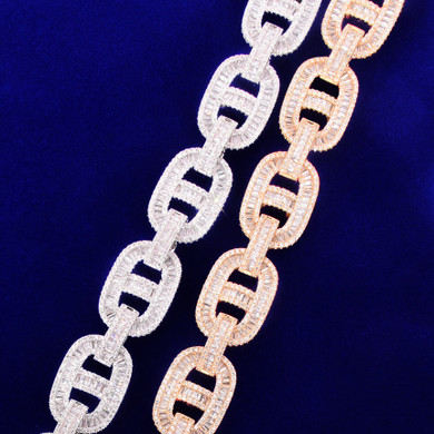 24k Gold 925 Silver 18mm Flooded Ice True Baguette Stone Big Boy Baller Cuban Link Chain