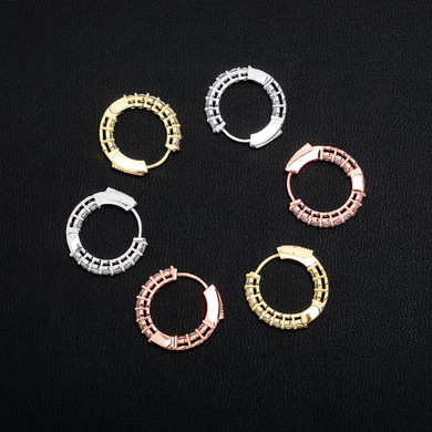 Women's Gold Silver Rose Gold All Ice Small Round Hoop Bling Earrings