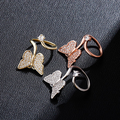 Ladies Flooded Ice Butterfly Fashion Adjustable Finger Nail Rings