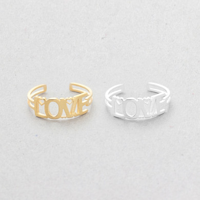 18k Gold .925 Silver Over Stainless Steel Resizeable LOVE Promise Rings