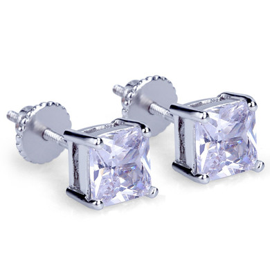 14k Gold / 925 Silver Princess Cut 6mm Simulate Diamond Bling Earrings