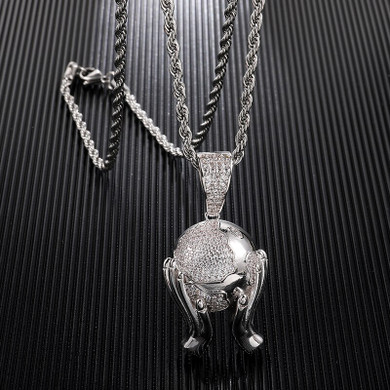 The World In My Hands Hip Hop AAA Handset Flooded Ice Pendant Chain Necklace