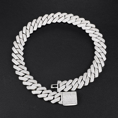 Hip Hop 19mm Close Cut Miami Cuban Link Buckle Clasp AAA Micro Pave Chain Bracelet Set