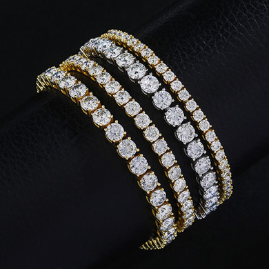 Moissanite Genuine Lab Diamond 925 Sterling Silver 3mm-5mm Round Cut Tennis Bracelet