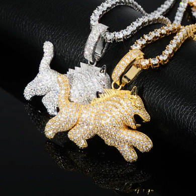 The Big Dogs Flooded Ice Wolf Dog Hip Hop Pendant 18k White Yellow Gold Pendant Chain