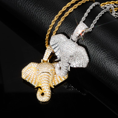  True Micro Pave Elephant Symbol of Peace 18k White Yellow Gold Hip Hop Pendants