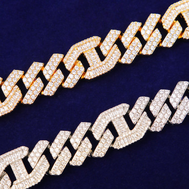 Mens Hip Hop Baguette Cluster Stone Mix Bling 18mm Cuban Designer Link Bracelet