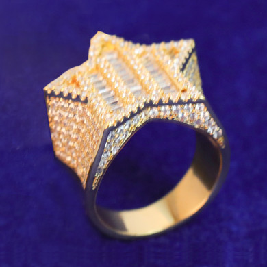 Mens True Baguette 24k Gold Iced Hip Hop Super Star Rings