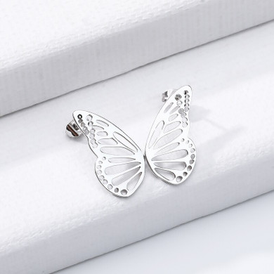 High Fashion 14k Rose Gold Platinum Butterfly Wings Personality Girl Stainless Steel Earrings